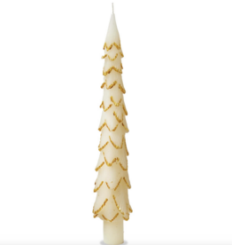 Ivory Gilded Pine Tree Taper Candle - Set of 2