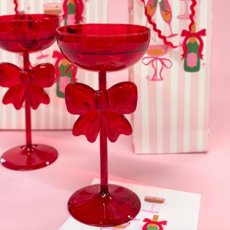Bow & Bubbly Red Holiday Coupe & Wine Glass
