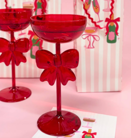 Bow & Bubbly Red Holiday Coupe & Wine Glass
