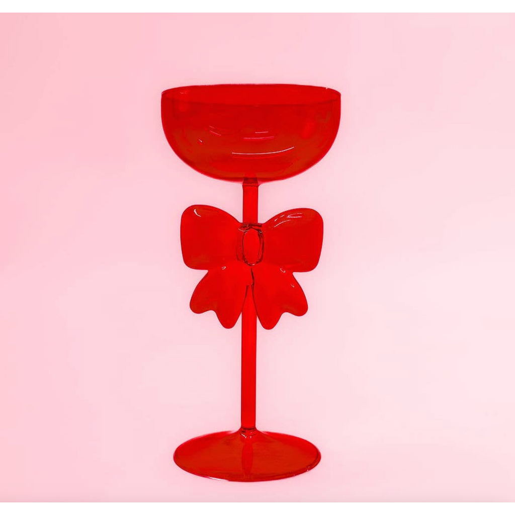 Bow & Bubbly Red Holiday Coupe & Wine Glass