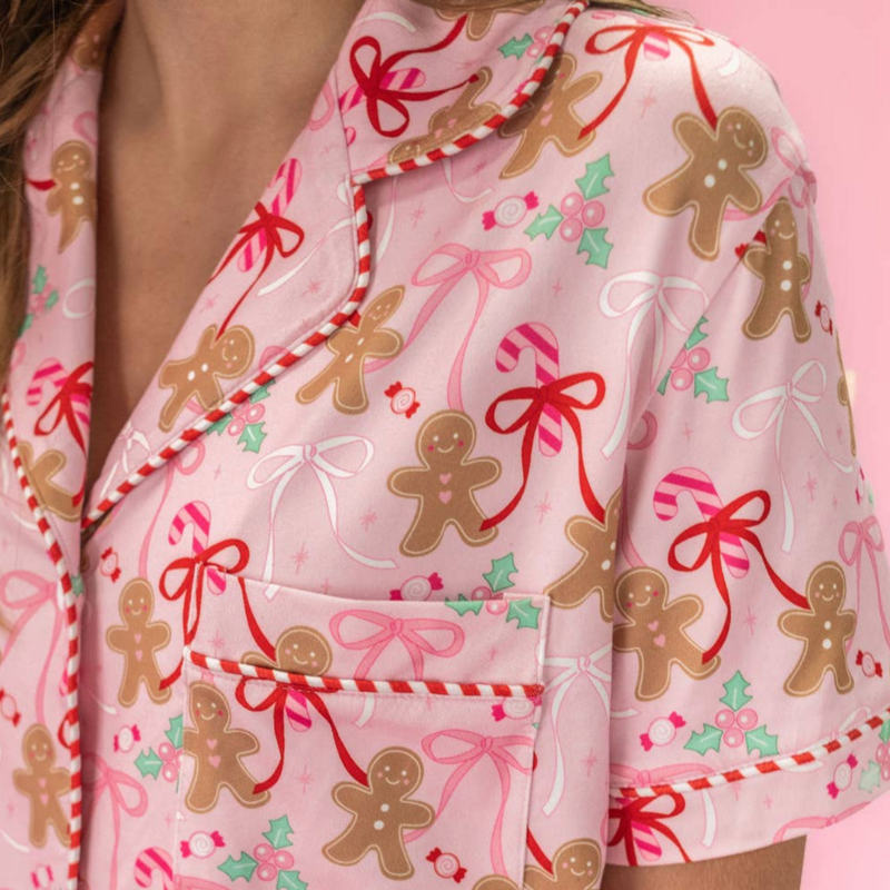 Gingerbread Bows & Christmas Sweets PInk Pajama Set