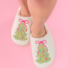 Pink Bow Christmas Tree Slippers - Adult - 4 Sizes