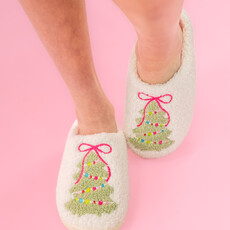 Pink Bow Christmas Tree Slippers - Adult - 4 Sizes