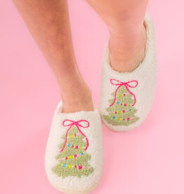 Pink Bow Christmas Tree Slippers - Adult - 4 Sizes
