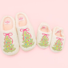 Pink Bow Christmas Tree Slippers - Adult - 4 Sizes