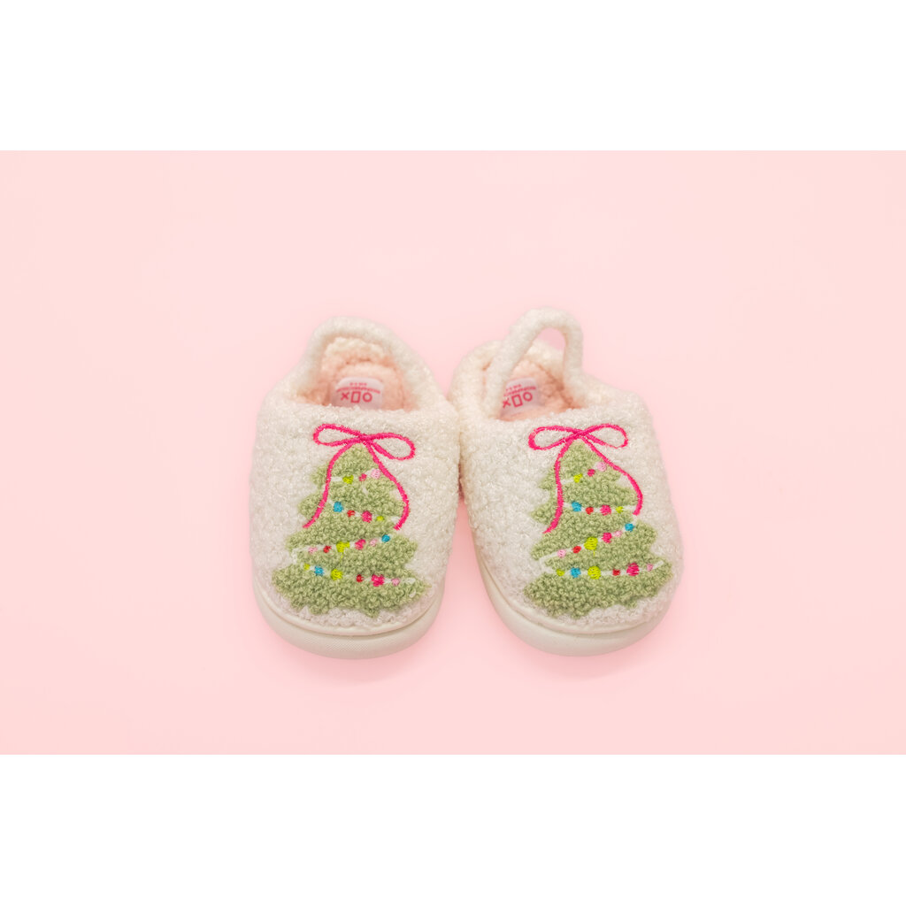 Pink Bow Christmas Tree Slippers