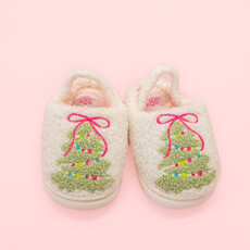 Pink Bow Christmas Tree Slippers