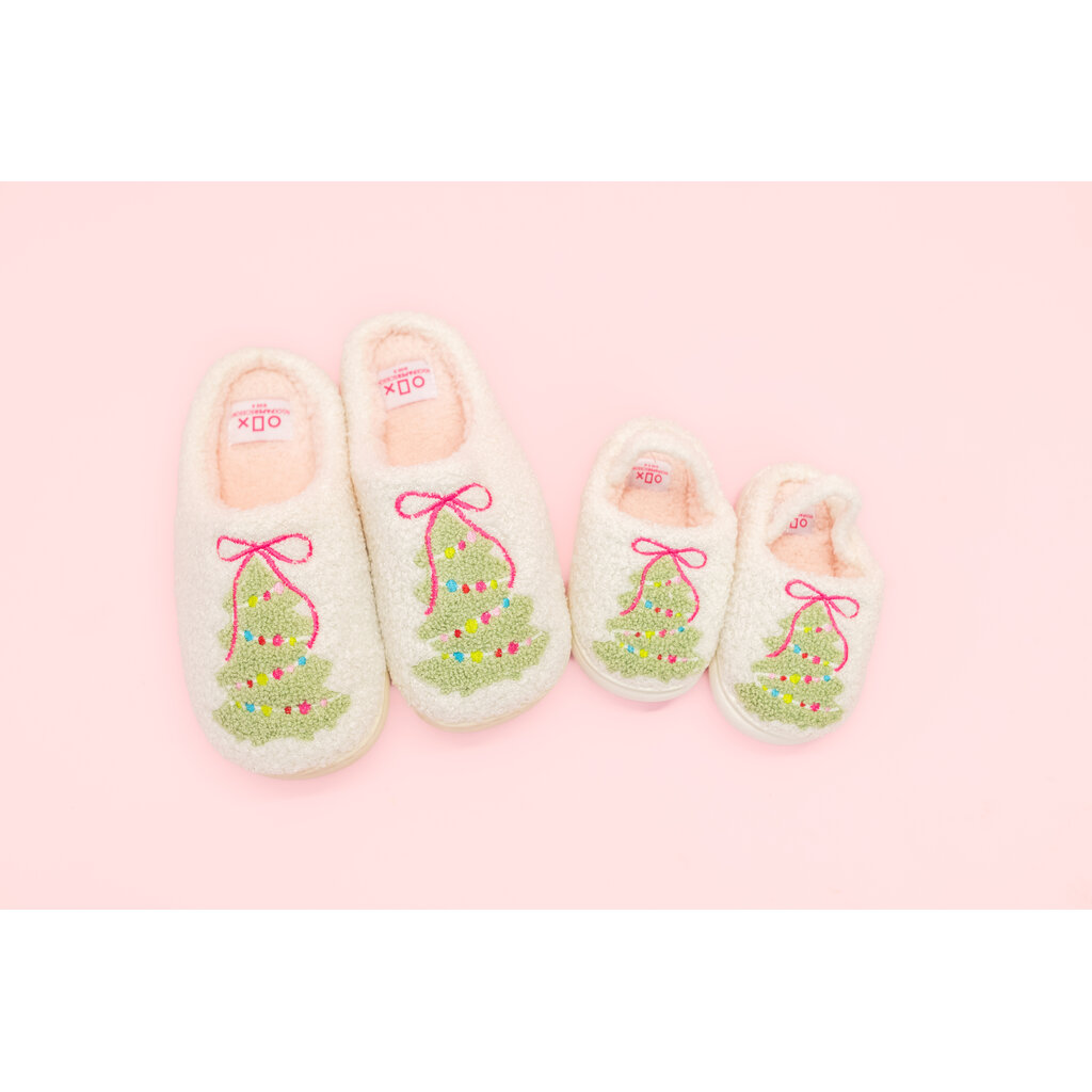 Pink Bow Christmas Tree Slippers