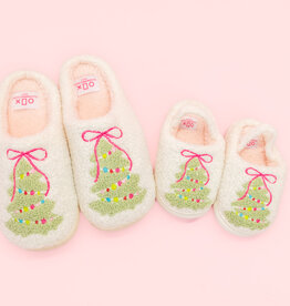 Pink Bow Christmas Tree Slippers - Toddler & Kids