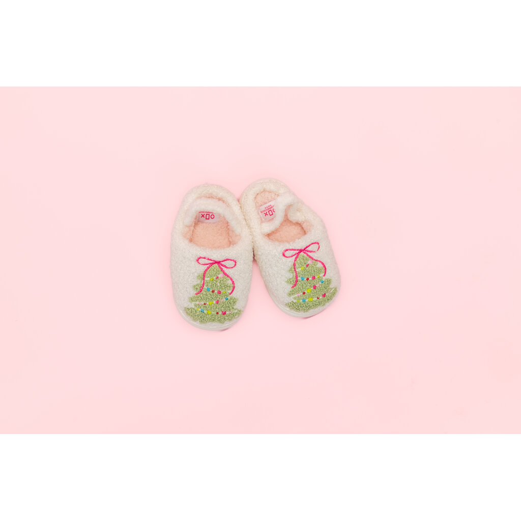 Pink Bow Christmas Tree Slippers