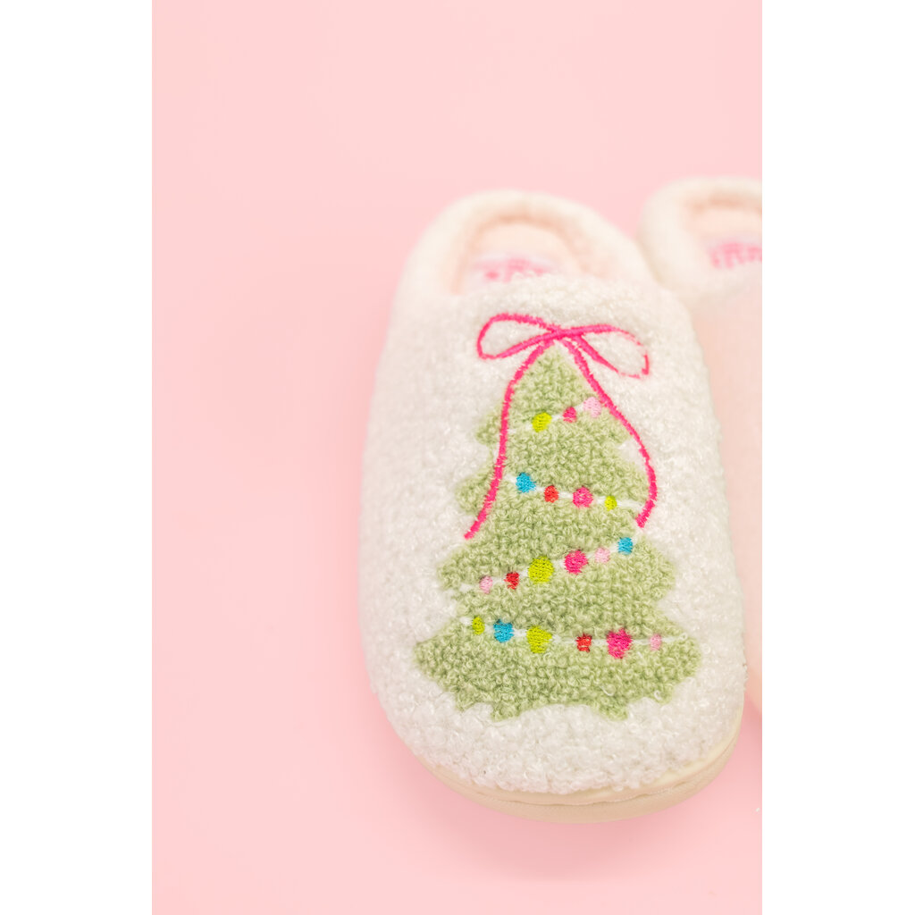 Pink Bow Christmas Tree Slippers - Toddler & Kids