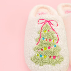 Pink Bow Christmas Tree Slippers - Toddler & Kids
