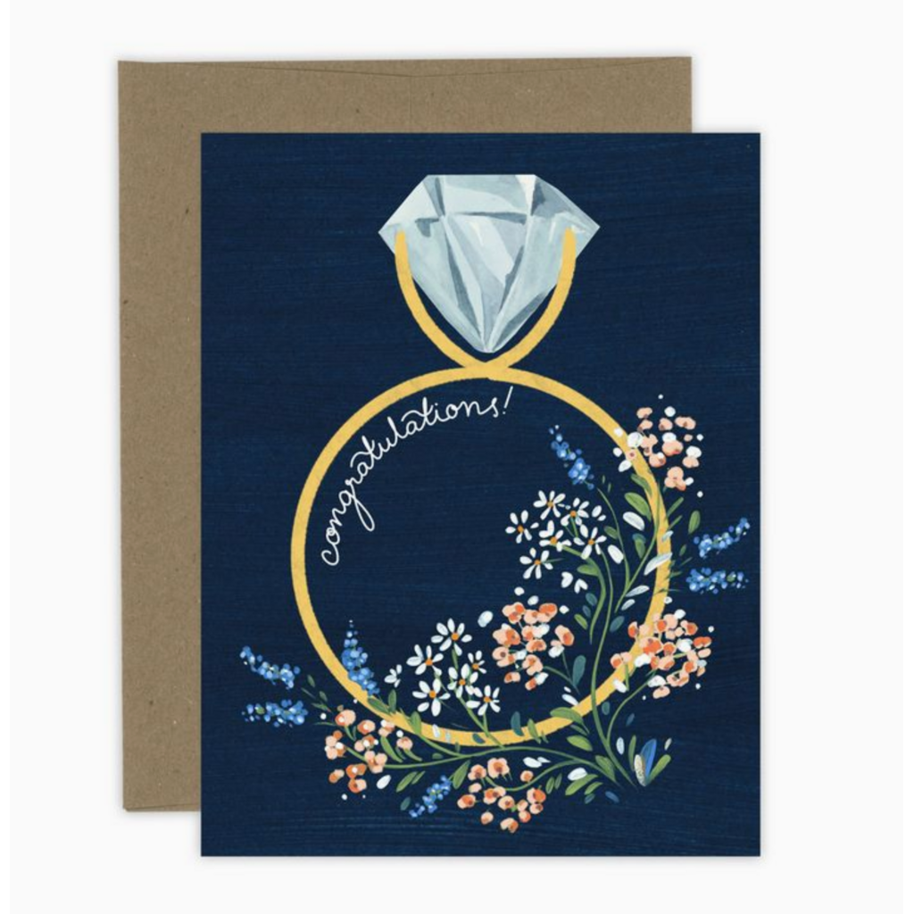 Engagement Ring Navy Floral Card