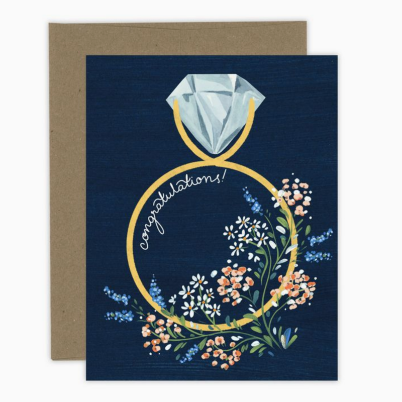 Engagement Ring Navy Floral Card