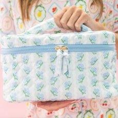 Quilted Cosmetic Bag with Top Handle - Blue Belle Floral