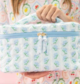 Quilted Cosmetic Bag with Top Handle - Blue Belle Floral