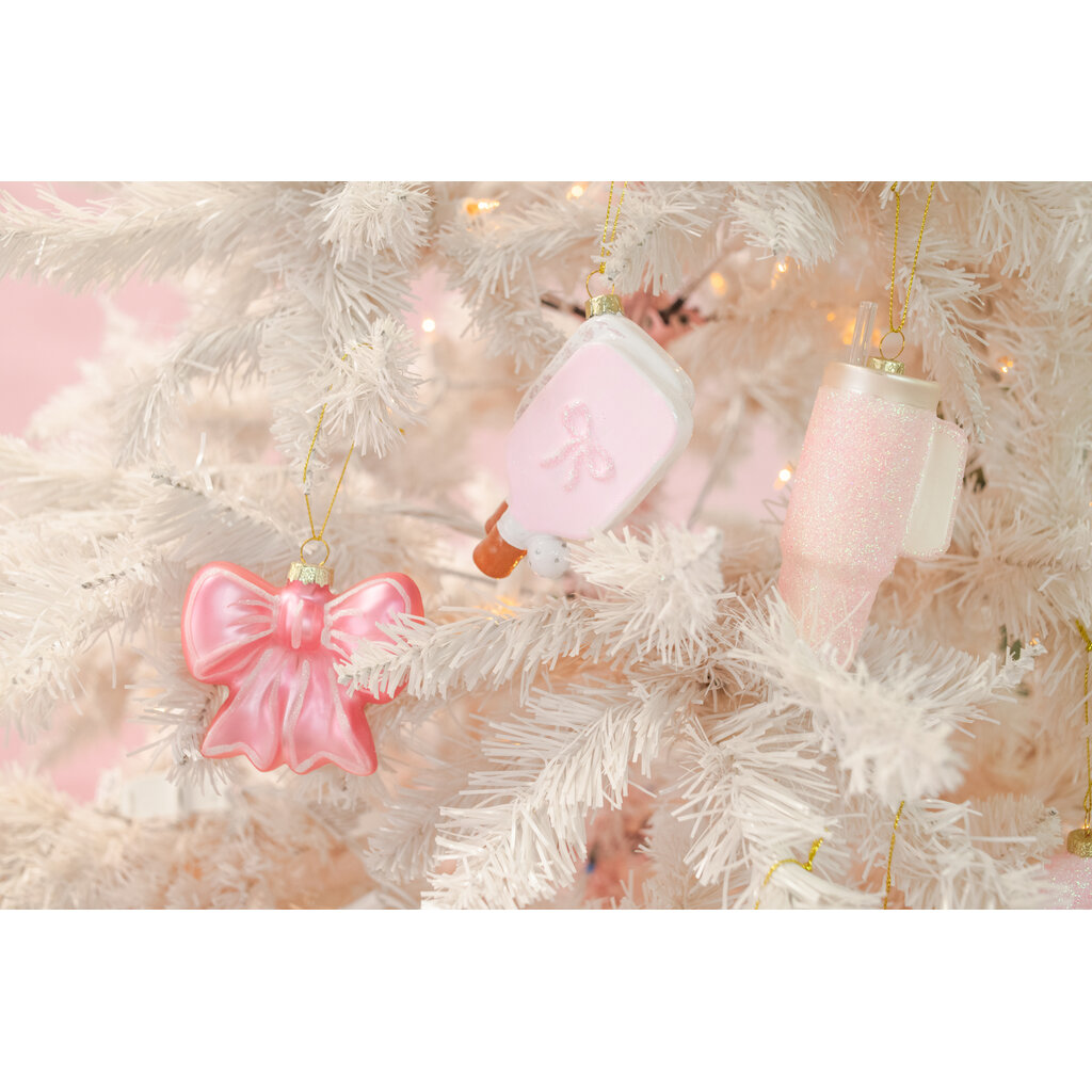 Pink Glittered Trendy Tumbler Christmas Ornament