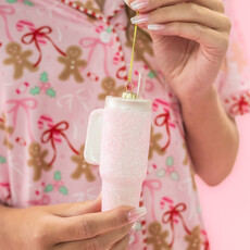 Pink Glittered Trendy Tumbler Christmas Ornament