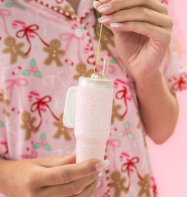 Pink Glittered Trendy Tumbler Christmas Ornament