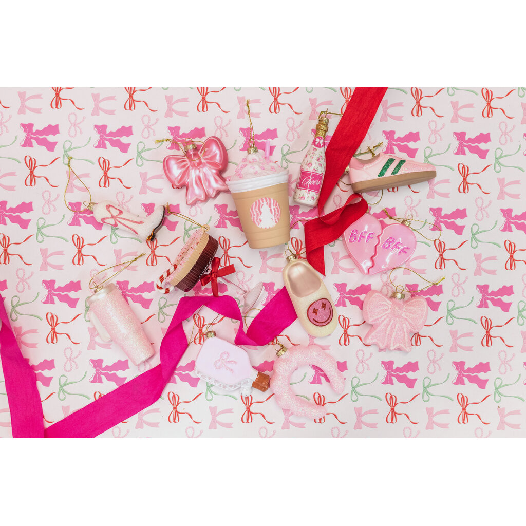 Pink Glittered Trendy Tumbler Christmas Ornament