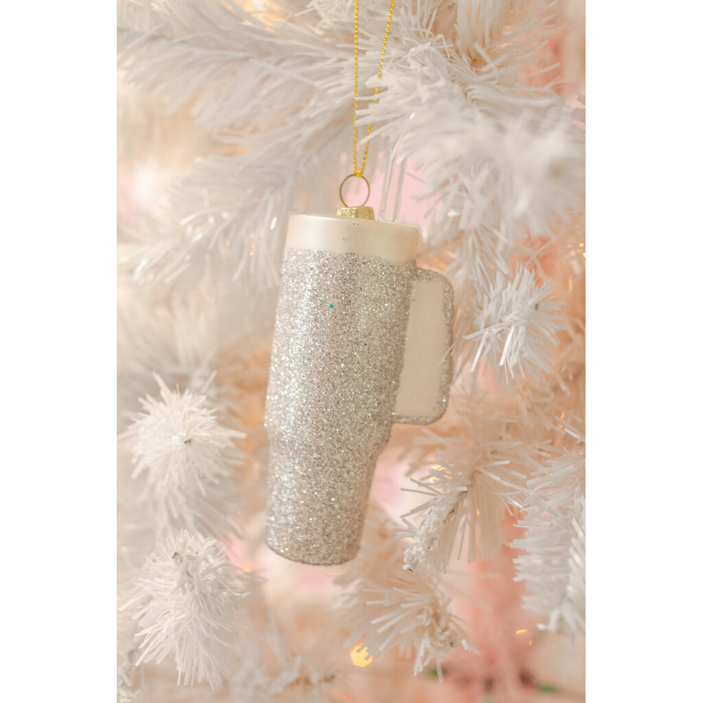 Silver Glitter Trendy Tumbler Christmas Ornament