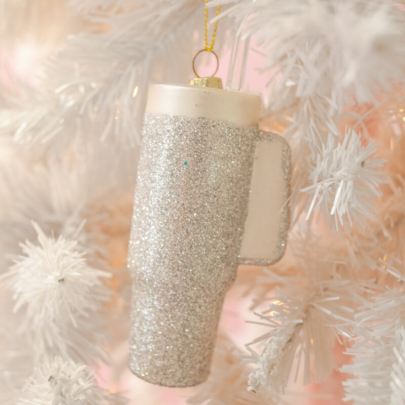 Silver Glitter Trendy Tumbler Christmas Ornament