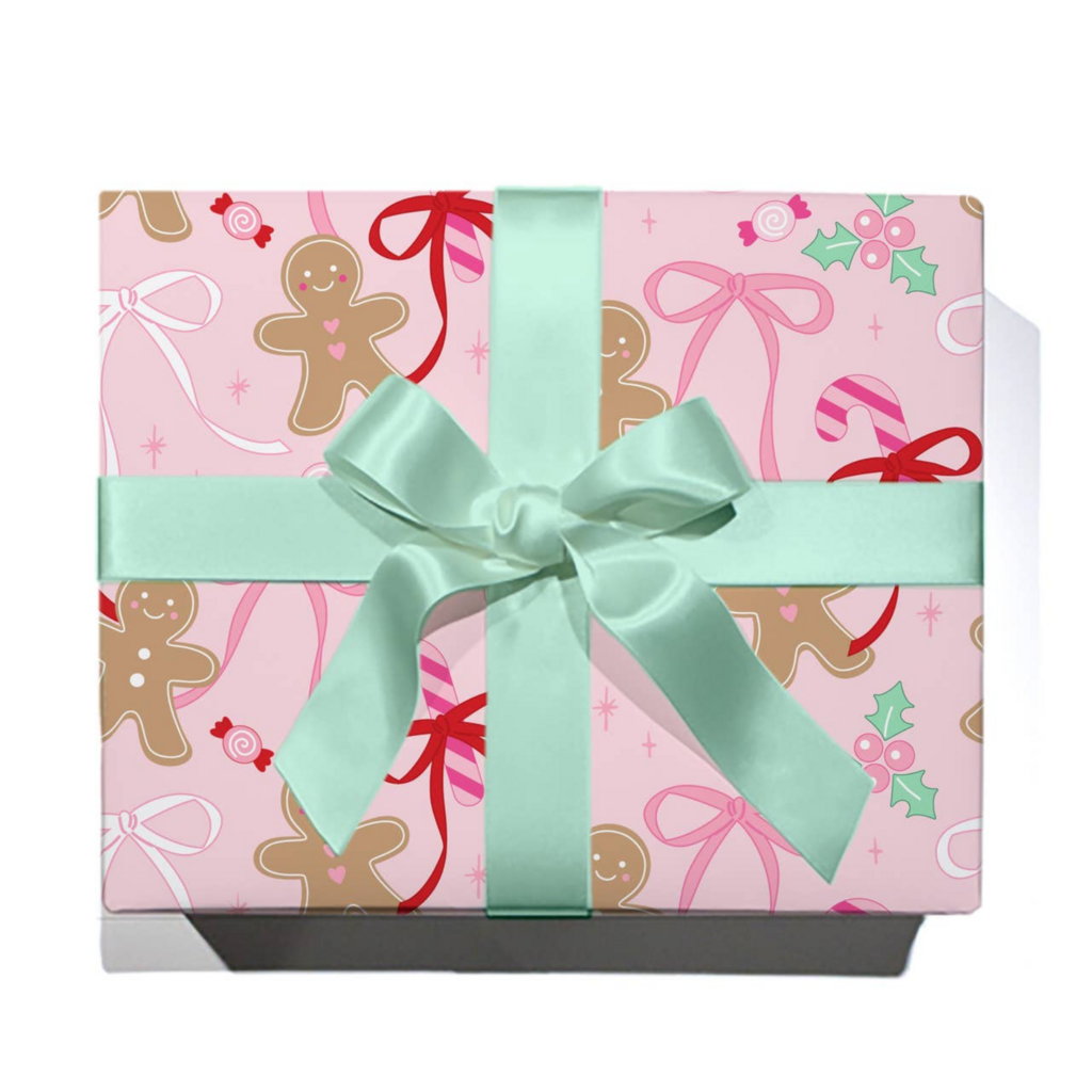 Christmas Gingerbread Bows Continuous Wrapping Paper Roll