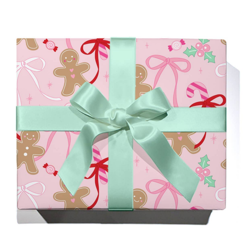 Christmas Gingerbread Bows Continuous Wrapping Paper Roll
