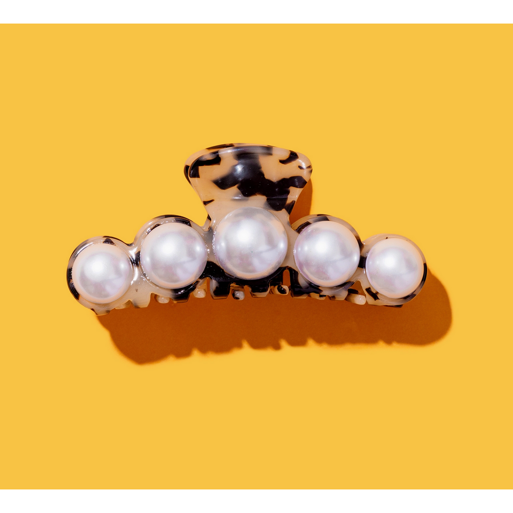Blonde Black Tortoise & Pearls Claw Clip