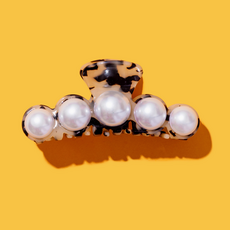 Blonde Black Tortoise & Pearls Claw Clip