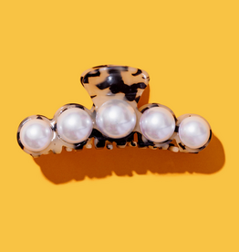 Blonde Black Tortoise & Pearls Claw Clip