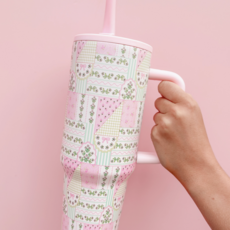 Floral Patchwork 40oz Tumbler - Spill Proof Lid + Flip Straw