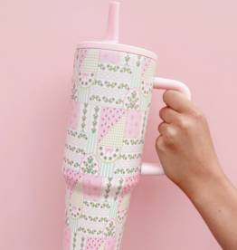 Floral Patchwork 40oz Tumbler - Spill Proof Lid + Flip Straw
