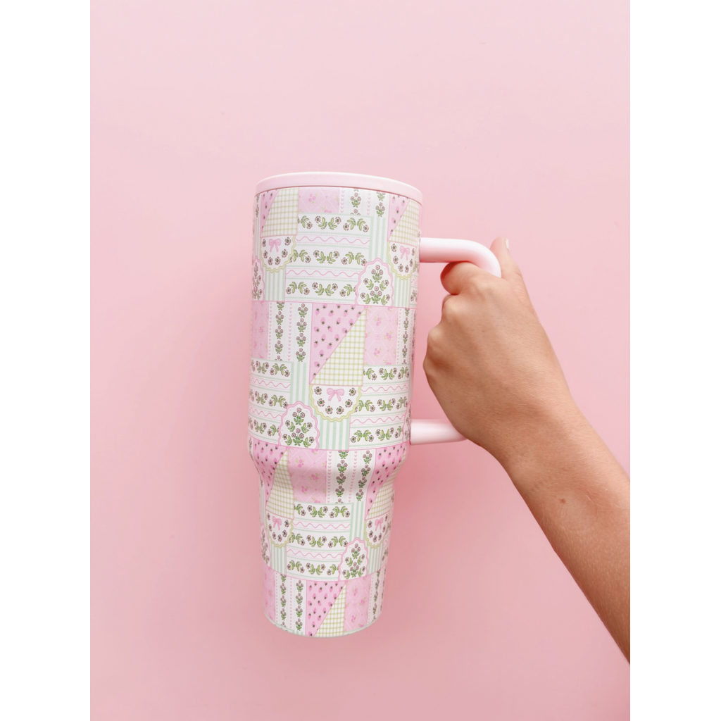 Floral Patchwork 40oz Tumbler - Spill Proof Lid + Flip Straw