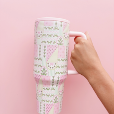 Floral Patchwork 40oz Tumbler - Spill Proof Lid + Flip Straw