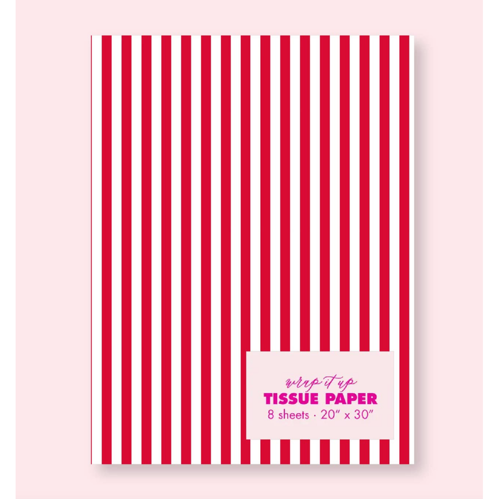 Striped Red + White Christmas Tissue Paper - Pack 8 Sheets