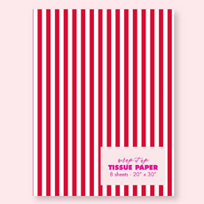 Striped Red + White Christmas Tissue Paper - Pack 8 Sheets