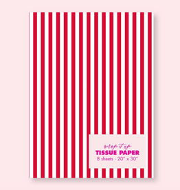 Striped Red + White Christmas Tissue Paper - Pack 8 Sheets