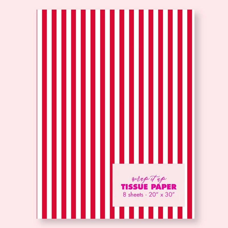 Striped Red + White Christmas Tissue Paper - Pack 8 Sheets