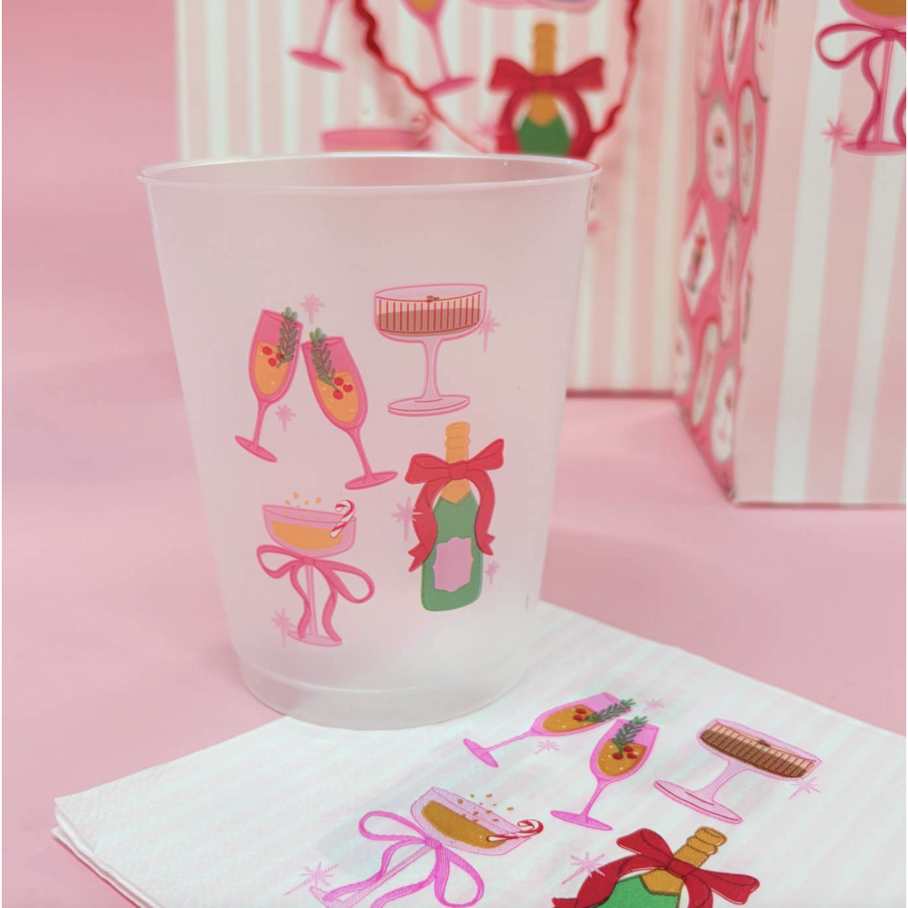 Pop Fizz Clink Christmas Frosted 16oz Reusable Cups - Set 6