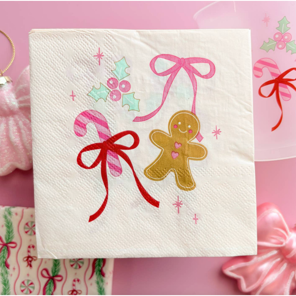 Gingerbread Bows Christmas Cocktail Beverage Napkins
