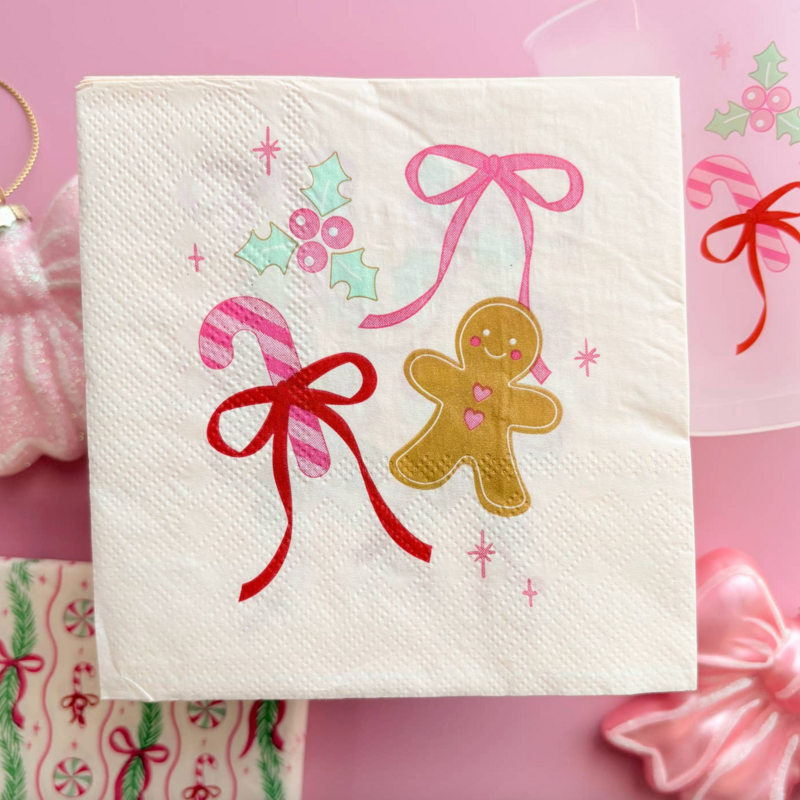 Gingerbread Bows Christmas Cocktail Beverage Napkins