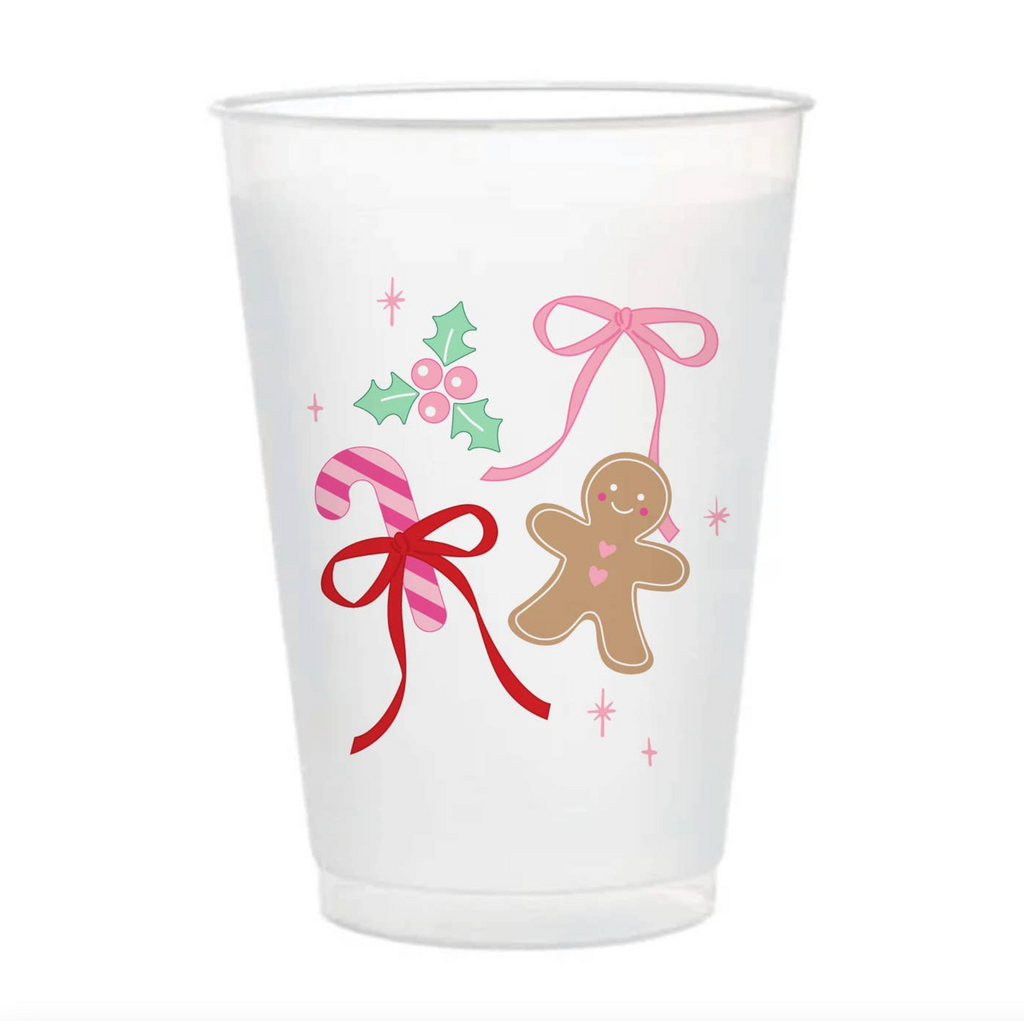 Gingerbread Bows Frosted 16oz Reusable Cups - Set of 6