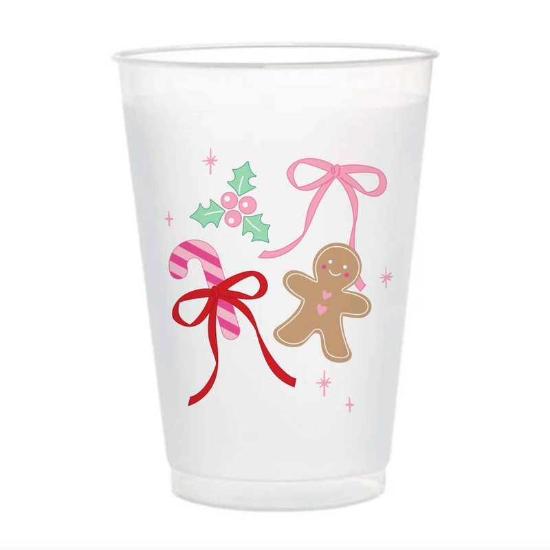 Gingerbread Bows Frosted 16oz Reusable Cups - Set of 6
