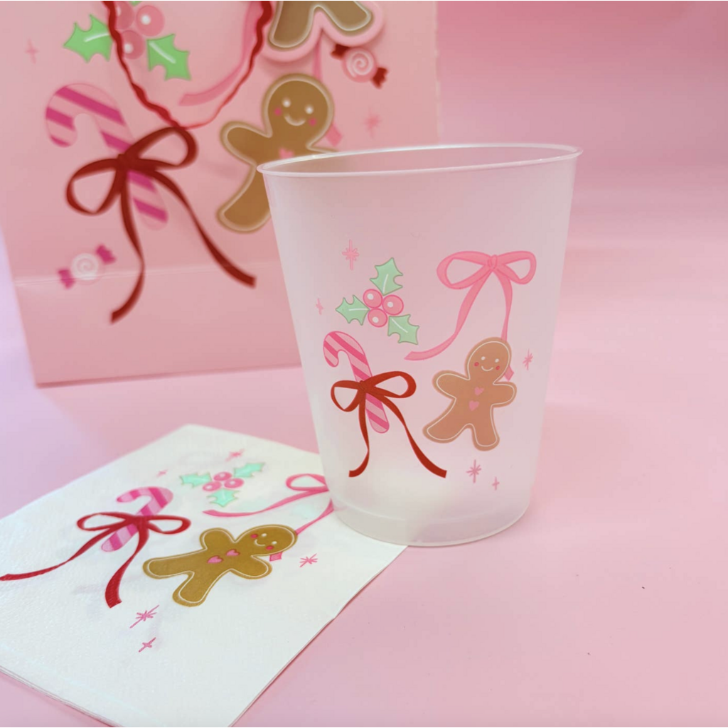Gingerbread Bows Frosted 16oz Reusable Cups - Set of 6