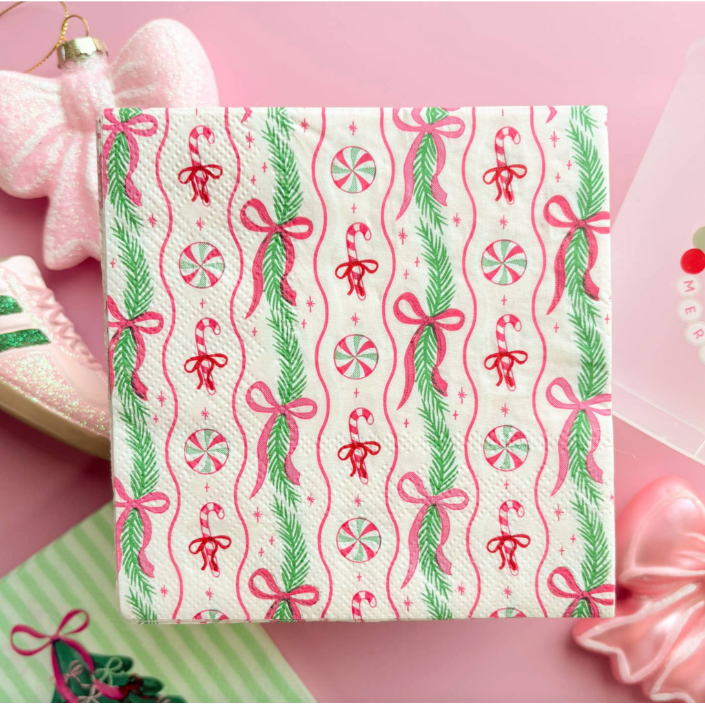 Peppermint & Pine Christmas Cocktail Beverage Napkins Set 20