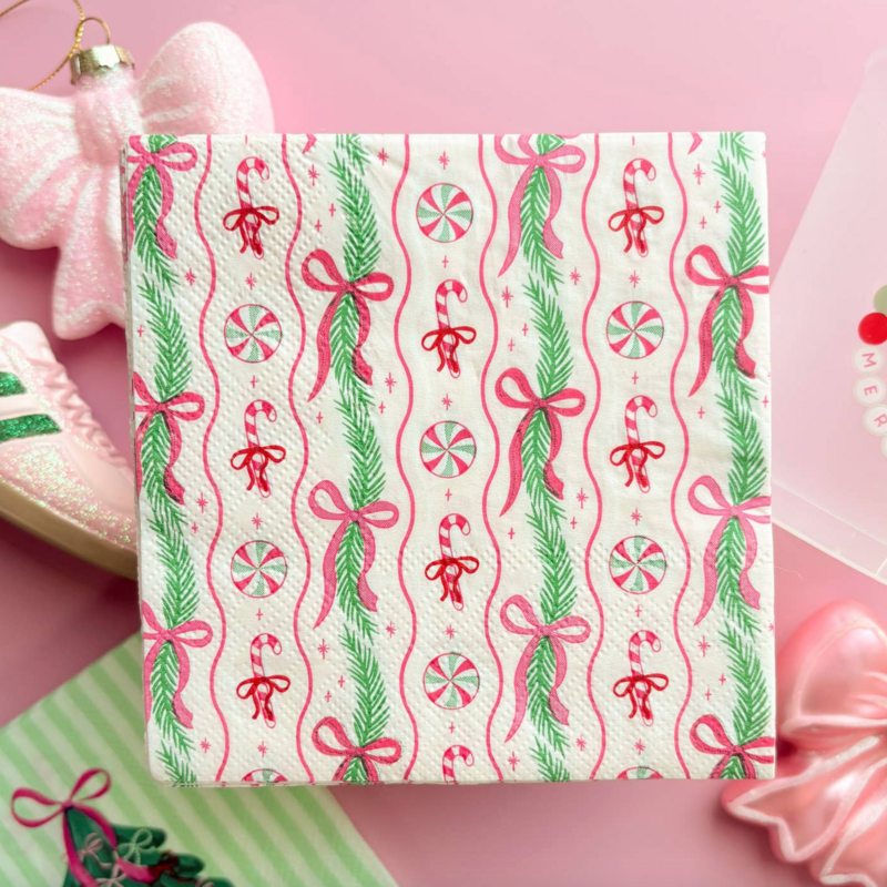 Peppermint & Pine Christmas Cocktail Beverage Napkins Set 20