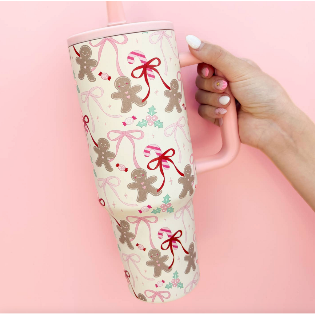 Gingerbread 40oz Tumbler with Spill Proof Lid + Flip Straw