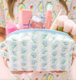 Quilted Cosmetic Pouch with Side Handle - Blue Belle Floral