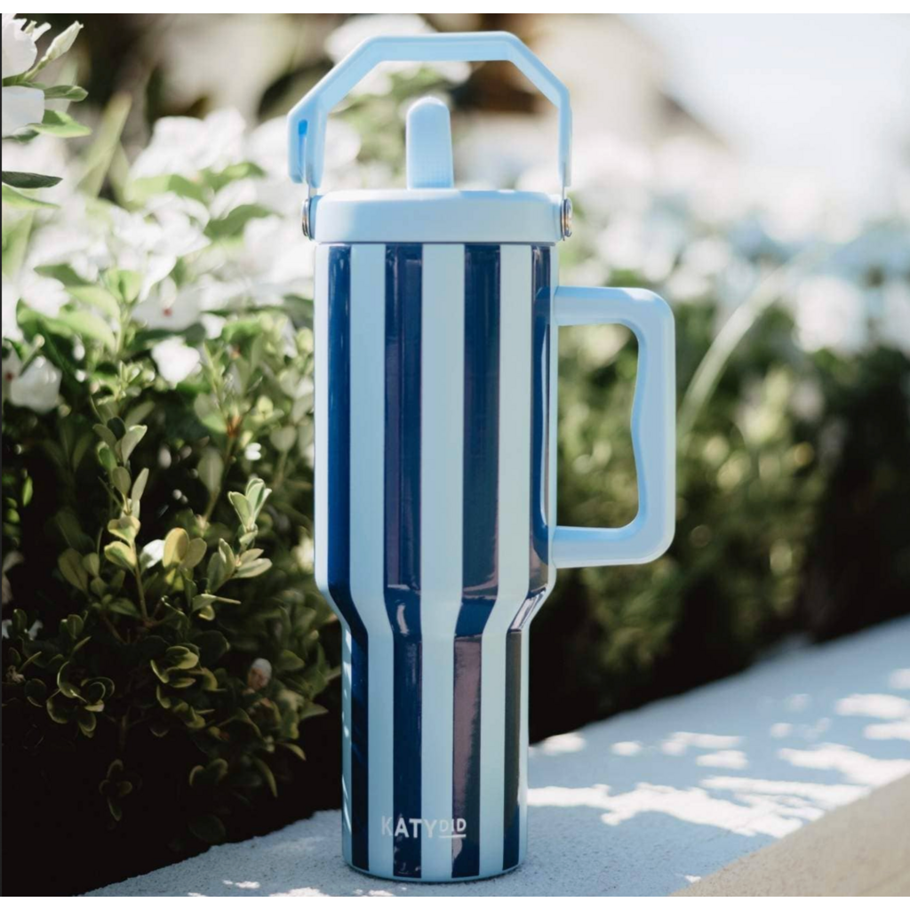 Light Blue and Navy Striped 38oz Cabana Jug Tumbler